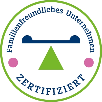 Rundes farbiges Siegel zum Zertifikat familienfreundliches Unternehmen