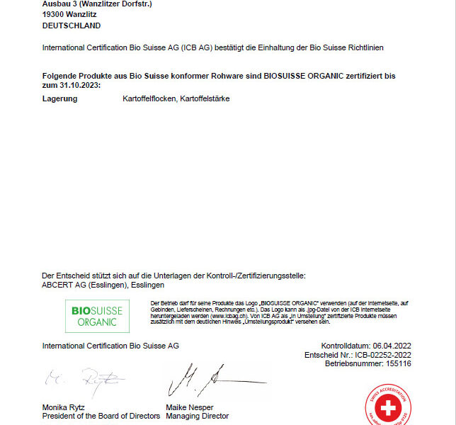 Bio Suisse Zertifikat